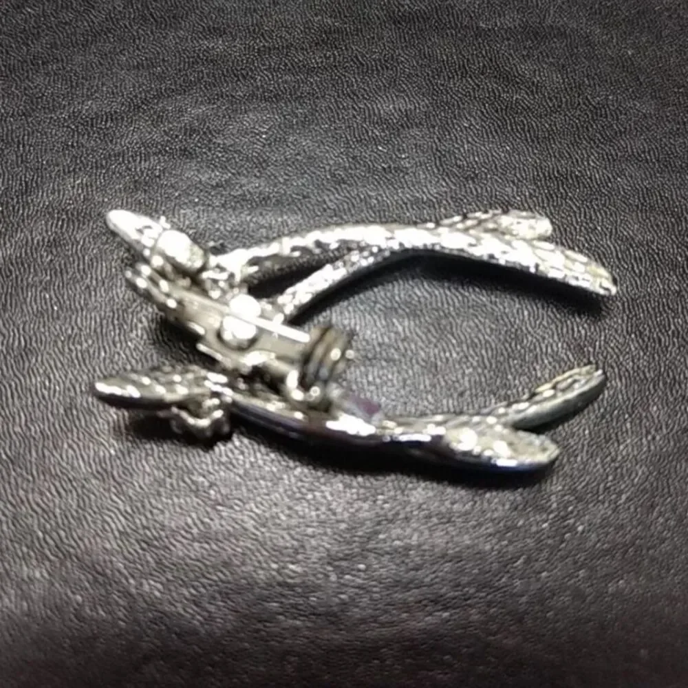 Vintage double wishbone faux pearl brooch - Picture 2 of 8